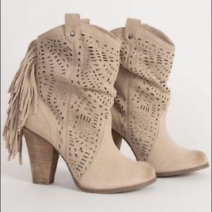 Naughty Monkey Camel Leather Love Lace Fringe Boot
